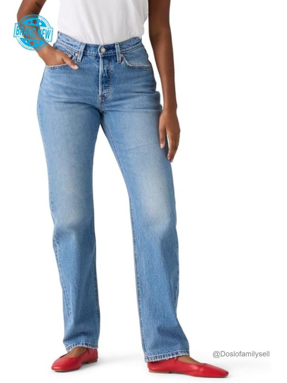 High Rise Straight Leg Jeans with Stretch - Button Fly